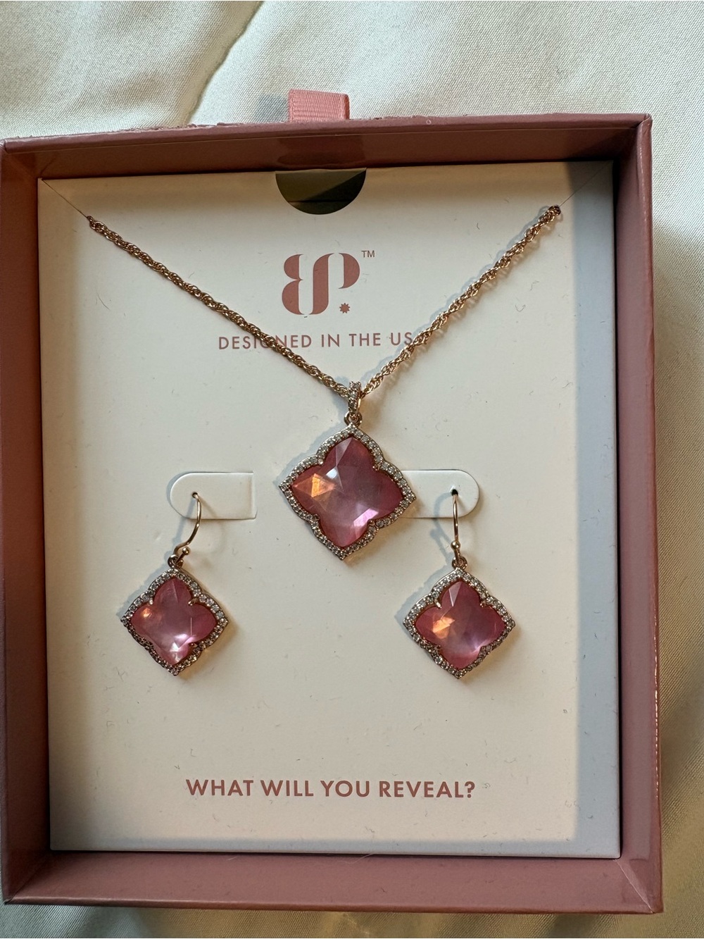 Pink Crystal Pendant Necklace and Matching Earrings Set by BP